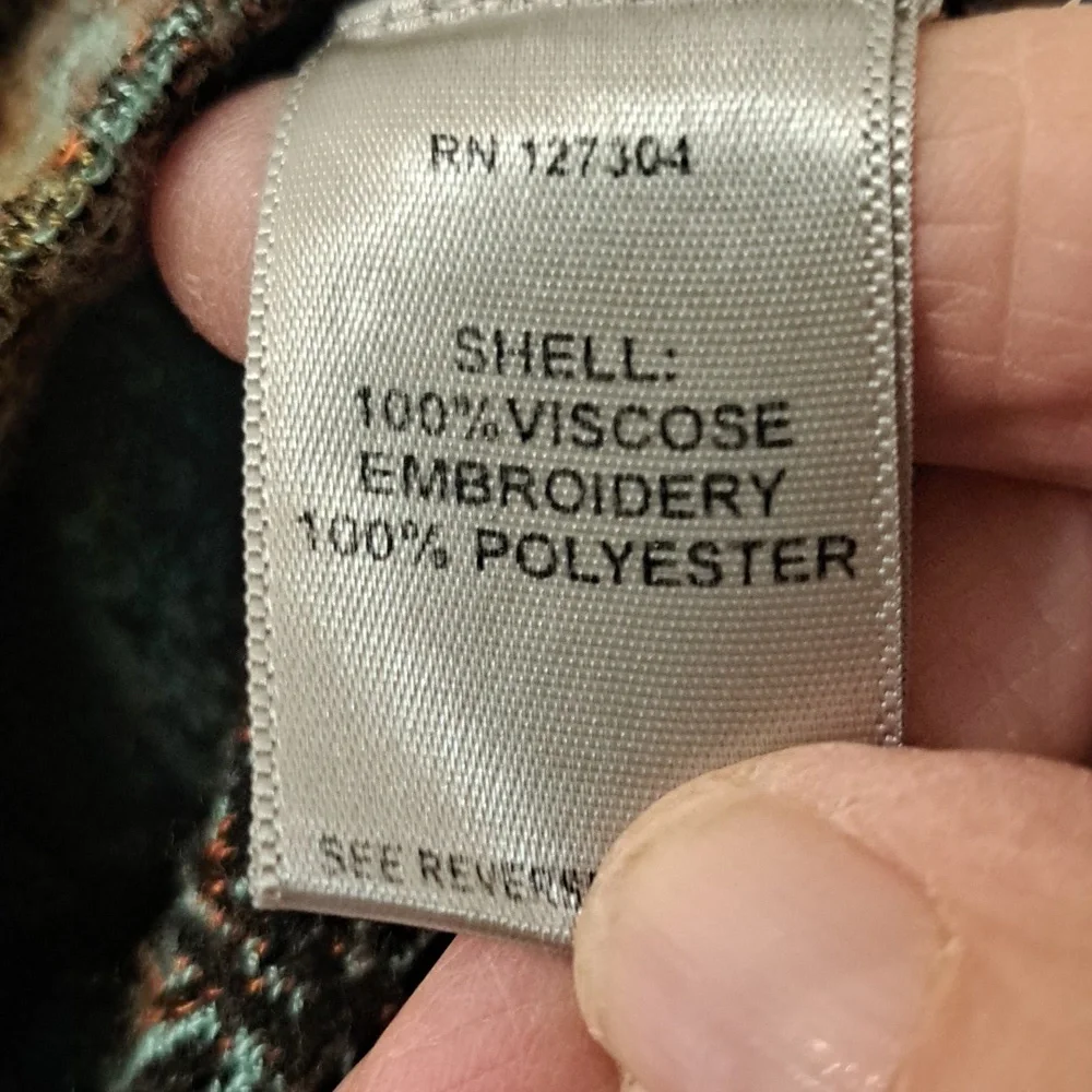 John Mark Black & Multi Color W/ Embroidered Detail Slit Side Schaket SzL EUC - Picture 10 of 11